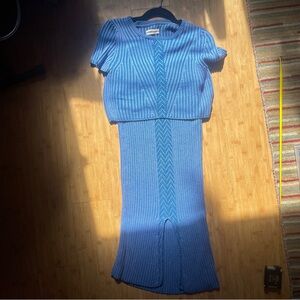 Anthropologie Blue Knit Skirt and Top Set